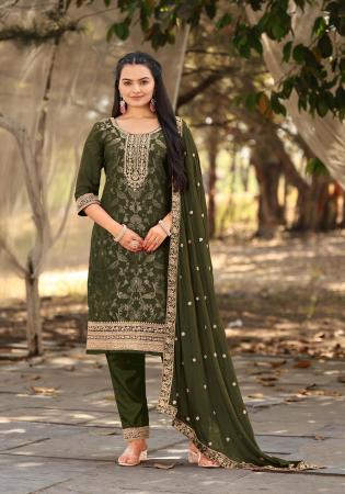 Picture of Rayon Dark Olive Green Readymade Salwar Kameez