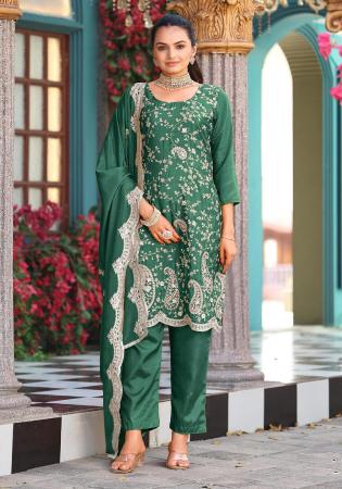 Picture of Beautiful Silk Sea Green Readymade Salwar Kameez