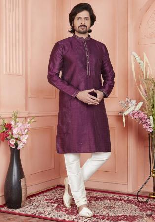 Picture of Well Formed Silk Dark Magenta Kurtas