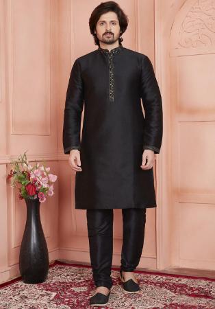 Picture of Well Formed Silk Black Kurtas