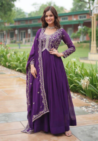 Picture of Pretty Georgette Blue Violet Readymade Gown
