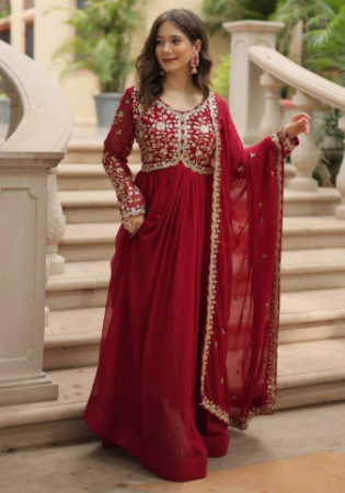 Picture of Superb Georgette Maroon Readymade Gown