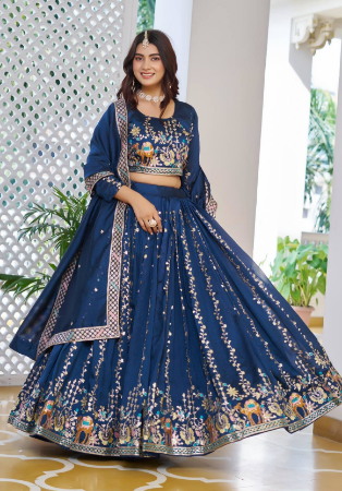 Picture of Ideal Silk Midnight Blue Readymade Lehenga Choli