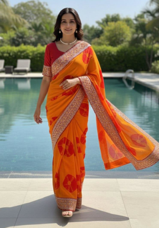 Picture of Charming Georgette Dark Red Saree