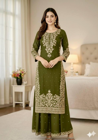 Picture of Ravishing Silk Dark Green Readymade Salwar Kameez