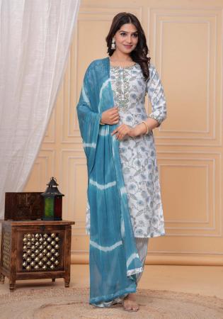 Picture of Cotton & Silk Light Steel Blue Readymade Salwar Kameez