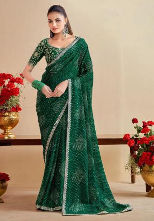 Picture of Superb Chiffon Dark Green Saree