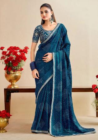 Picture of Ravishing Chiffon Teal Saree