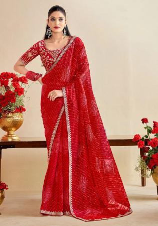 Picture of Pretty Chiffon Red Saree