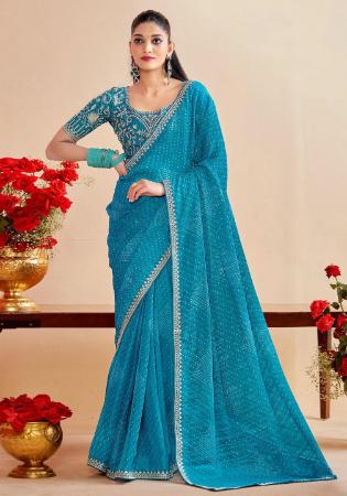 Picture of Excellent Chiffon Dark Cyan Saree