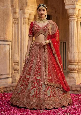 Picture of Good Looking Silk Fire Brick Lehenga Choli