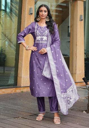 Picture of Taking Cotton & Silk Plum Readymade Salwar Kameez