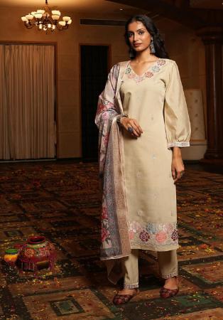 Picture of Beautiful Cotton & Silk Tan Readymade Salwar Kameez