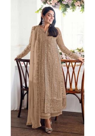 Picture of Georgette Rosy Brown Straight Cut Salwar Kameez