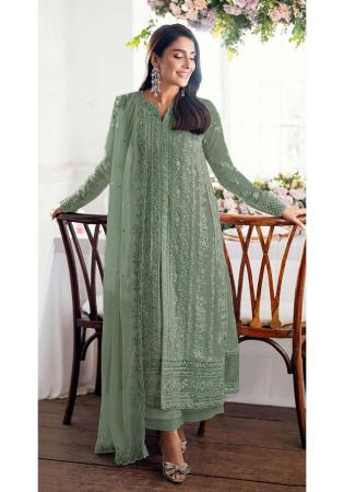 Picture of Georgette Dark Sea Green Straight Cut Salwar Kameez
