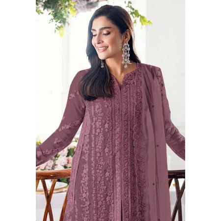 Picture of Georgette Dark Olive Green Straight Cut Salwar Kameez