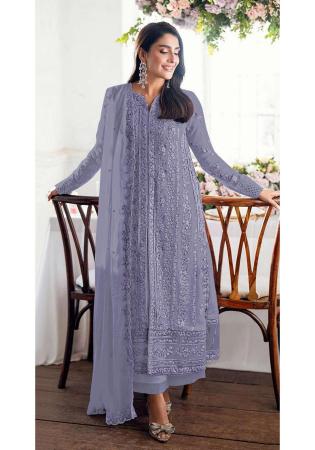 Picture of Wonderful Georgette Plum Straight Cut Salwar Kameez