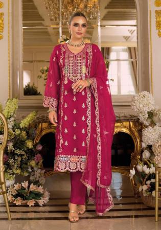Picture of Chiffon Fire Brick Straight Cut Salwar Kameez