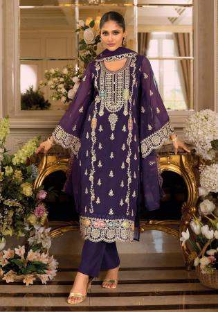 Picture of Fascinating Chiffon Purple Straight Cut Salwar Kameez