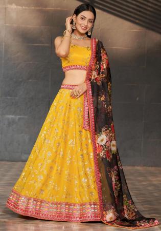 Picture of Gorgeous Georgette Golden Rod Lehenga Choli