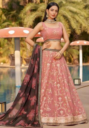 Picture of Good Looking Georgette Dark Salmon Lehenga Choli