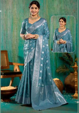Picture of Good Looking Satin & Silk Cadet Blue Saree