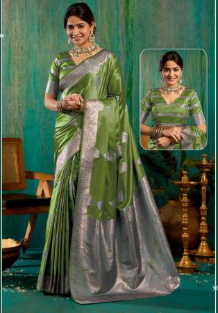 Picture of Appealing Satin & Silk Dark Olive Green Saree