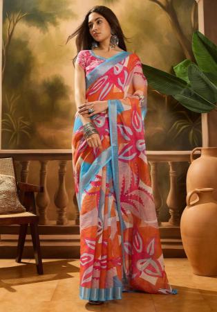 Picture of Nice Cotton & Linen Indian Red Saree