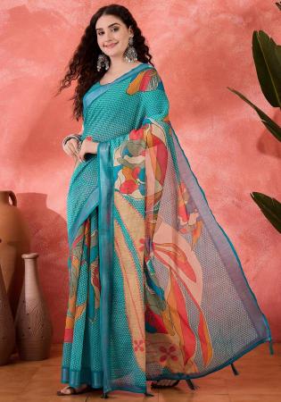 Picture of Nice Cotton & Linen Teal Saree