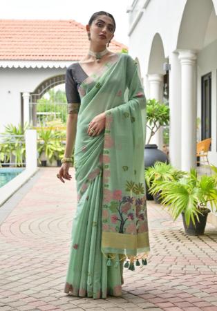 Picture of Sightly Cotton Dark Sea Green Saree