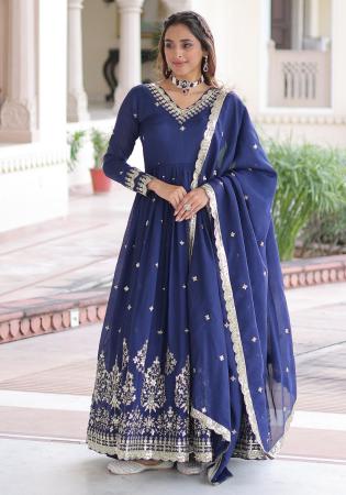 Picture of Delightful Silk Dark Slate Blue Readymade Gown