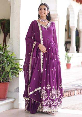 Picture of Statuesque Silk Purple Readymade Gown