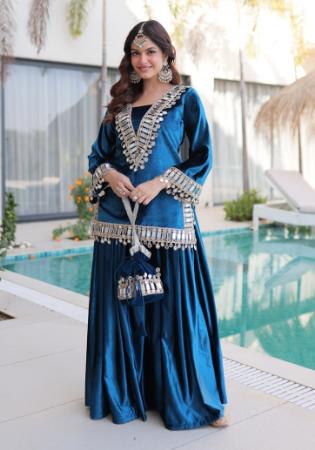 Picture of Chiffon Light Sea Green Readymade Salwar Kameez