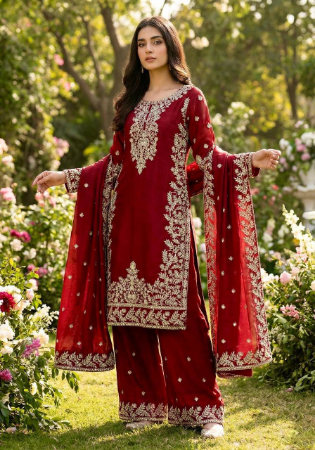 Picture of Ravishing Silk Maroon Readymade Salwar Kameez