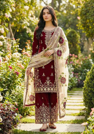 Picture of Amazing Silk Maroon Readymade Salwar Kameez
