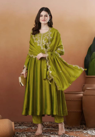 Picture of Elegant Silk Olive Readymade Salwar Kameez