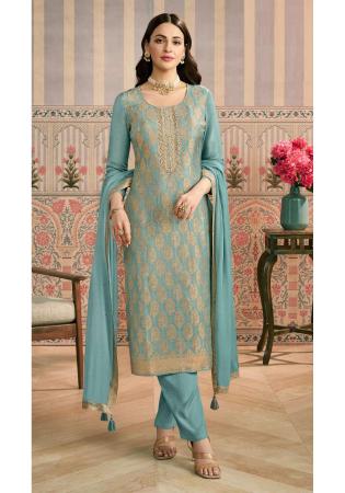 Picture of Chiffon Dark Slate Blue Straight Cut Salwar Kameez