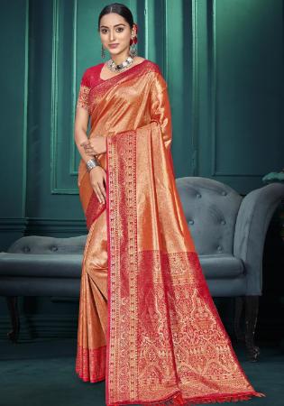 Picture of Beautiful Silk Dark Salmon Saree
