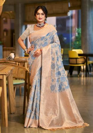 Picture of Amazing Cotton & Silk Steel Blue Saree