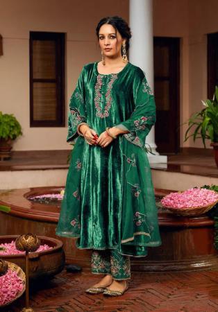 Picture of Beautiful Chiffon Forest Green Readymade Salwar Kameez