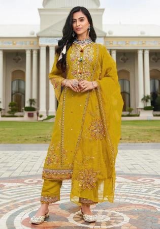 Picture of Cotton Dark Golden Rod Straight Cut Salwar Kameez