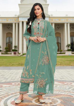 Picture of Beautiful Cotton Cadet Blue Straight Cut Salwar Kameez