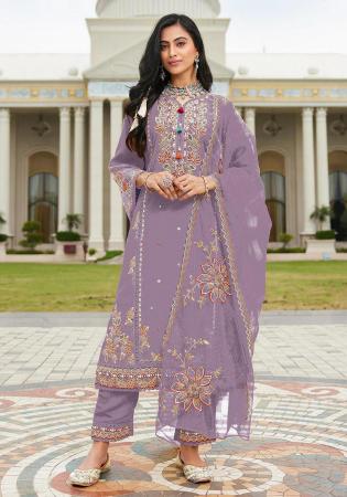 Picture of Elegant Cotton Plum Straight Cut Salwar Kameez