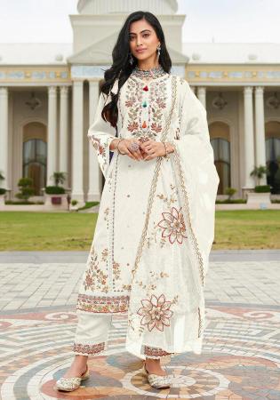 Picture of Exquisite Cotton Off White Straight Cut Salwar Kameez
