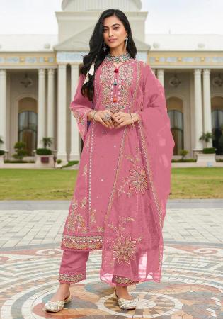 Picture of Cotton Pale Violet Red Straight Cut Salwar Kameez