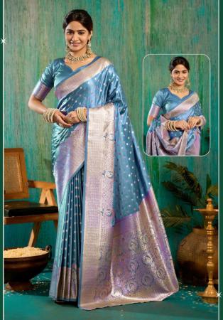 Picture of Pretty Satin & Silk Cadet Blue Saree