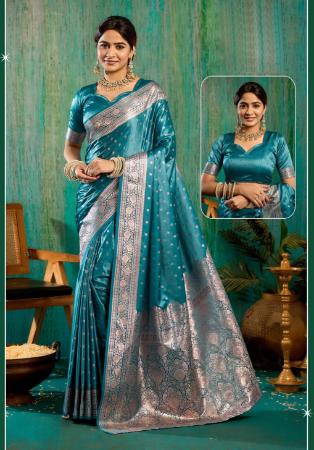 Picture of Grand Satin & Silk Teal Saree