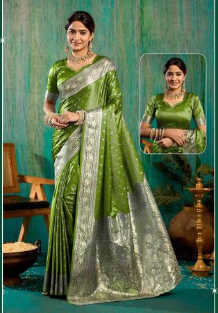 Picture of Comely Satin & Silk Dark Olive Green Saree