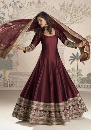 Picture of Lovely Silk Maroon Readymade Gown
