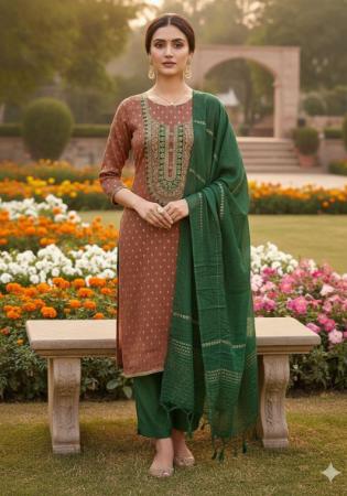 Picture of Well Formed Rayon Brown Straight Cut Salwar Kameez